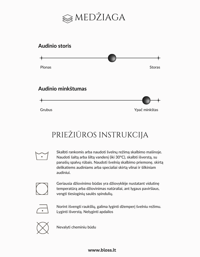 LAISVALAIKIO RŪBŲ MEDŽIAGOS STORIS, MINKŠTUMAS IR PRIEŽIŪROS INSTRUKCIJA