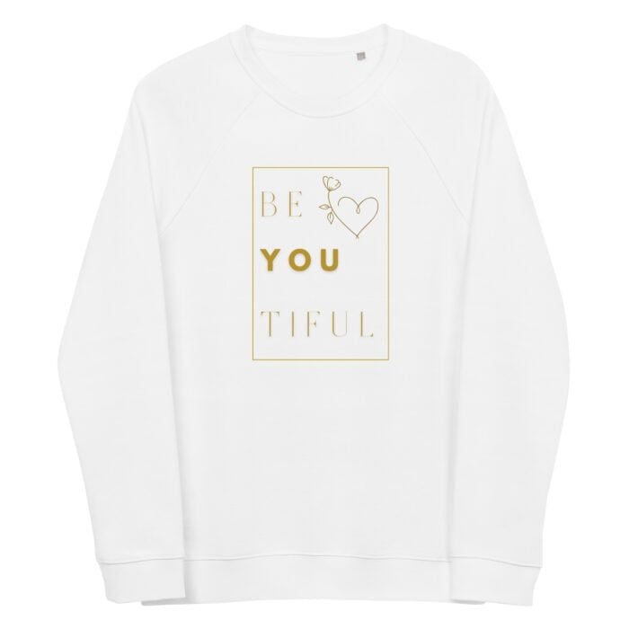 Praturtinkite savo stilių klasikiniu džemperiu su užrašu "BEYOUTIFUL". Universalaus dizaino džemperis gražiai dera su kitais drabužiais, nuo sportinių marškinėlių iki elegantiškų sijonų.. Džemperis pagamintas iš 80% organinės medvilnės – tai puikus pasirinkimas ekologiškai sąmoningiems pirkėjams.