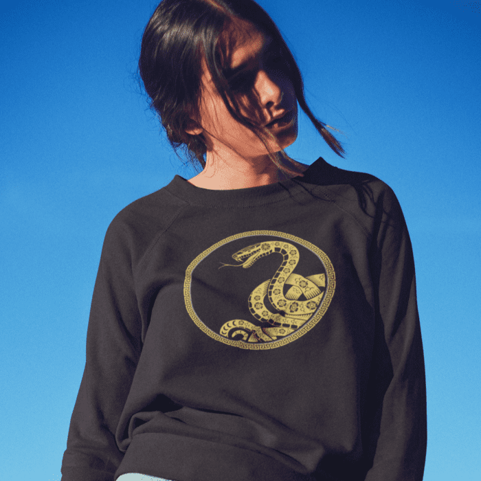 Unisex džemperis be gobtuvo su subtiliu gyvatės simboliu skirtas tiems, kas gimė Gyvatės metais ar tiesiog jaučia ryšį su šiuo ženklu. Jis puikiai tiks šventėms