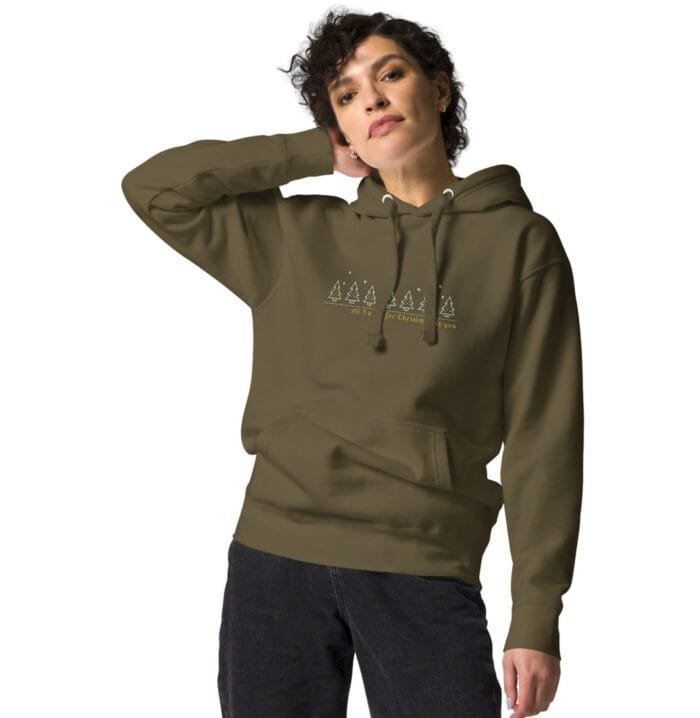 Įkvėptas žiemos grožio ir jaukumo, šis unisex džemperis su gobtuvu tinka tiek jaukiems vakarams namuose, tiek šventinėms išvykoms į gamtą.