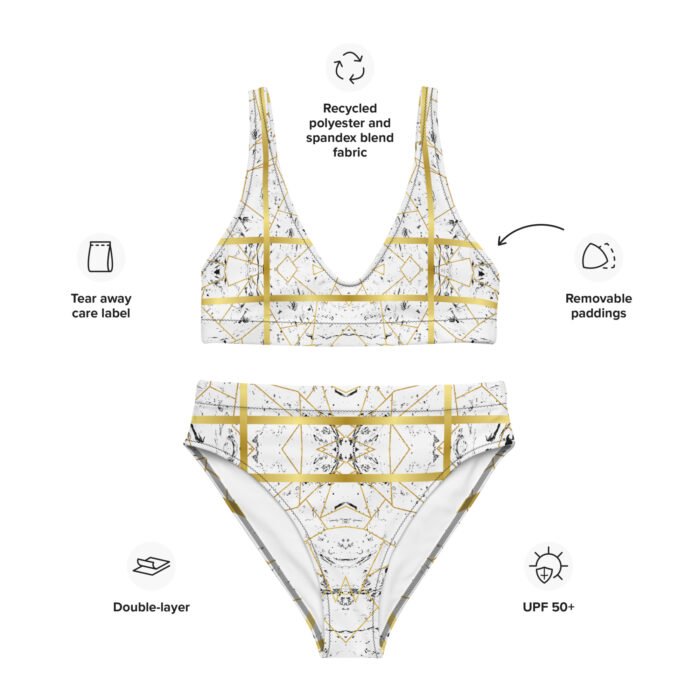 Moteriškas maudymosi kostiumėlis iš perdirbto poliesterio. Dvigubo sluoksnio audinys, išimami kaušeliai ir tamprumas užtikrina komfortą