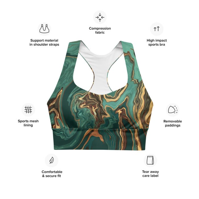 Sportinė liemenėlė kompresinė su ilgu dizainu. Pagamintas iš perdirbto poliesterio ir elastano. Komfortiška įvairaus intensyvumo treniruotėms