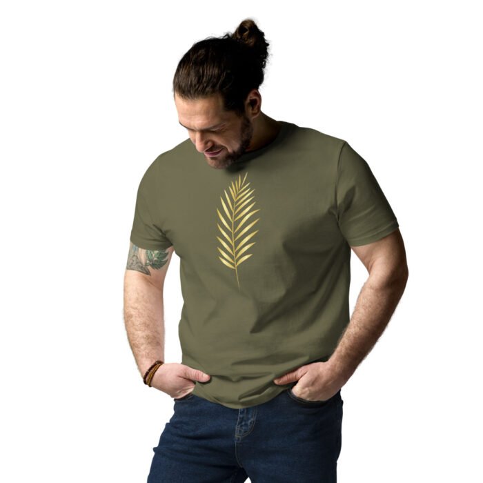 Unisex marškinėliai su lapų raštu simbolizuoja ramybę ir atsinaujinimą. Šie unisex marškinėliai pagaminti iš 100% organinės medvilnės. Stilingi ir organiški