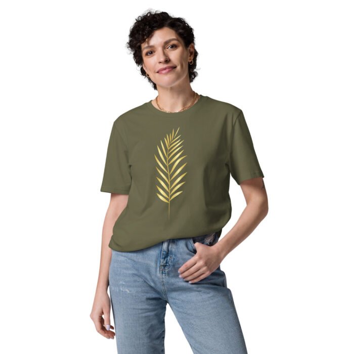 Unisex marškinėliai su lapų raštu simbolizuoja ramybę ir atsinaujinimą. Šie unisex marškinėliai pagaminti iš 100% organinės medvilnės. Stilingi ir organiški