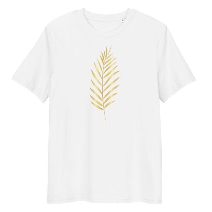 Unisex marškinėliai su lapų raštu simbolizuoja ramybę ir atsinaujinimą. Šie unisex marškinėliai pagaminti iš 100% organinės medvilnės. Stilingi ir organiški