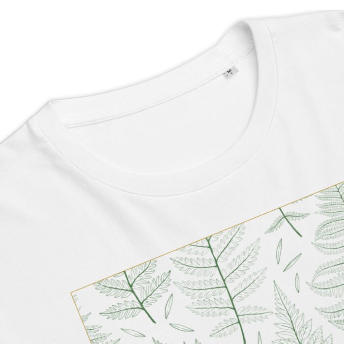 Unisex marškinėliai su žalių lapų raštu – minimalistinis dizainas tiems, kurie vertina gamtos grožį. Lengvi, patogūs ir pagaminti iš 100% organinės medvilnės.