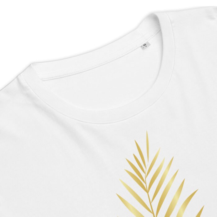 Unisex marškinėliai su lapų raštu simbolizuoja ramybę ir atsinaujinimą. Šie unisex marškinėliai pagaminti iš 100% organinės medvilnės. Stilingi ir organiški