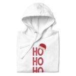 Lengvas, mielas ir jaukus šventinis Unisex džemperis su gobtuvu "Ho Ho Ho" įkvėptas žiemiškos magijos. Tinka tiek kasdienai, tiek dovanoms.