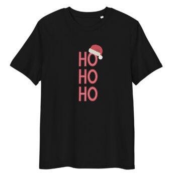 Organinės medvilnės marškinėliai, kurie tiesiog skleidžia šventinę nuotaiką Ho Ho Ho. Idealūs Kalėdiniams filmams, šventiniai fotosesijai.