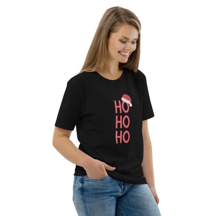 Organinės medvilnės marškinėliai, kurie tiesiog skleidžia šventinę nuotaiką Ho Ho Ho. Idealūs Kalėdiniams filmams, šventiniai fotosesijai.