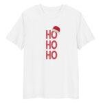 Organinės medvilnės marškinėliai, kurie tiesiog skleidžia šventinę nuotaiką Ho Ho Ho. Idealūs Kalėdiniams filmams, šventiniai fotosesijai.