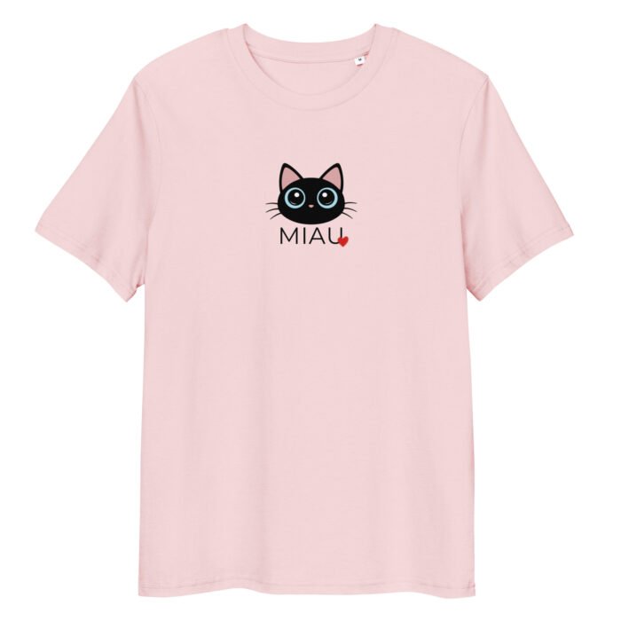 Šie unisex marškinėliai MIAU, pagaminti iš 100% organinės medvilnės Mažas katinėlis, užrašas MIAU . Minimalus dizainas, bet su charakteriu.