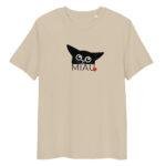 Unisex marškinėliai su katės dizainu ir užrašu MIAU atspindi katinišką nuotaiką. Pagamintti iš organinės medvilnės. Tinka laisvalaikiui ir kasdienai.