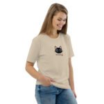 Šie unisex marškinėliai MIAU, pagaminti iš 100% organinės medvilnės Mažas katinėlis, užrašas MIAU . Minimalus dizainas, bet su charakteriu.