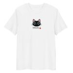 Šie unisex marškinėliai MIAU, pagaminti iš 100% organinės medvilnės Mažas katinėlis, užrašas MIAU . Minimalus dizainas, bet su charakteriu.